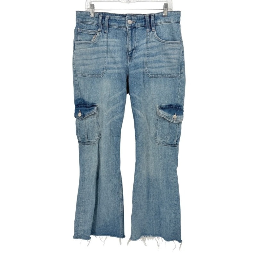 Aeropostale Mid Rise Flareβ Cargo Jeans Light Wash Denim Raw Hem Y2K Boho Sz 8R